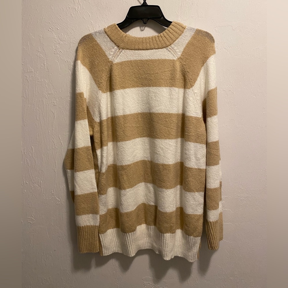 Time & Tru White and Brown Striped Long Sleeve Sweater Size XXL (20) - Picture 2 of 2